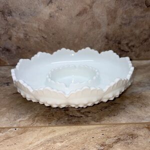 Vintage Fenton Hobnail 8 ” White Milk Glass Chip & Dip, Trinket, Bowl